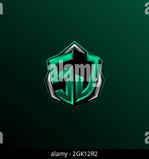 Ursprüngliches SJ-Logo-Design, anfängliches SJ-Logo-Design mit Shield-Stil, Logo für Spiele, eSport, Community oder Unternehmen. Stock Vektor