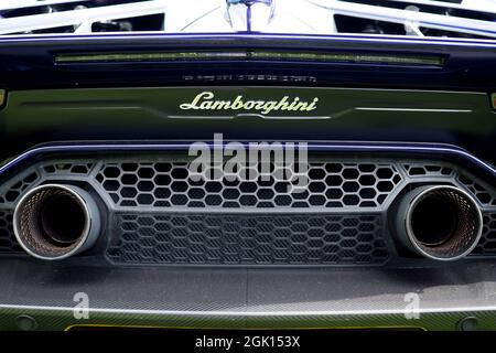 Nahaufnahme eines Lamborghini Huracan Auspuffs Stockfoto