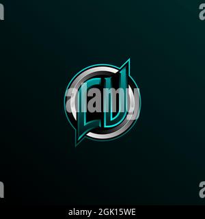 Anfängliches CU-Logo-Design, anfängliches CV-Logo-Design mit Circle-Stil, Logo für Spiele, eSport, Community oder Unternehmen. Stock Vektor