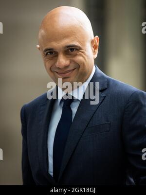 London, Großbritannien. September 2021. Sajid Javid wird vor der Andrew Marr Show im BBC Broadcasting House gesehen. (Foto von Tejas Sandhu/SOPA Images/Sipa USA) Quelle: SIPA USA/Alamy Live News Stockfoto