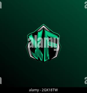 Anfängliches XF-Logo, anfängliches XF-Logo im Shield-Stil, Logo für Spiele, eSport, Community oder Unternehmen. Stock Vektor