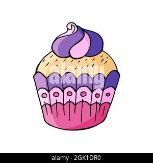 Cupcake-Ikone mit Moormarmelow, Muffin im Handzeicherstil. Vektorgrafik für Ihr Design. Süßes Gebäck, süßer Muffin. Zeichen, Symbol Stock Vektor