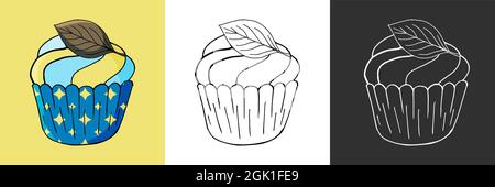 Cupcake, Muffin-Ikonen im Handzeichnen-Stil. Symbolsatz. Süßes Gebäck, niedliches, vielfarbiges Set. Muffin. Symbol Stock Vektor