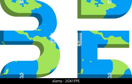 Anfängliches BE-Logo mit World Map-Stil, Logo-Branding. Stock Vektor