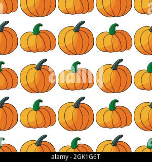 Nahtloses Muster für Halloween-Design. Vektorgrafik im Handzeichnen-Stil. Dekorativer Druck mit niedlichen Kürbissen Stock Vektor