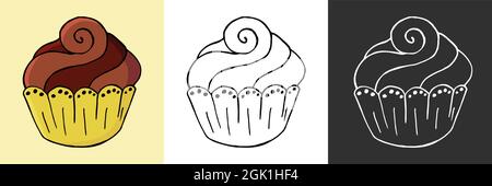 Symbolsatz. Cupcake, Muffin-Ikonen im Handzeichnen-Stil. Süßes Gebäck, niedliches, vielfarbiges Set. Muffin Stock Vektor