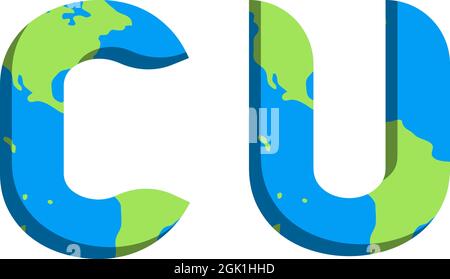 Erstes CU-Logo mit World Map-Stil, Logo-Branding. Stock Vektor