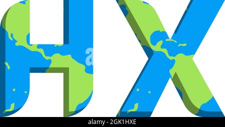 Anfängliches HX-Logo mit World Map-Stil, Logo-Business-Branding. Stock Vektor