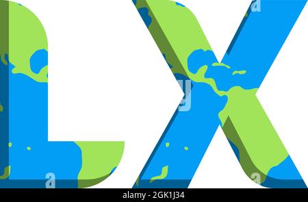 Erstes LX-Logo mit World Map-Stil, Logo-Branding für Unternehmen. Stock Vektor