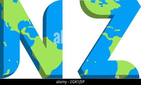 Ursprüngliches NZ-Logo mit World Map-Stil, Logo-Business-Branding. Stock Vektor