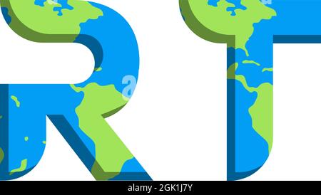 Erstes RT-Logo mit World Map-Stil, Logo-Branding für Unternehmen. Stock Vektor