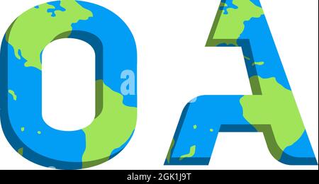 Anfängliches OA-Logo mit World Map-Stil, Logo-Business-Branding. Stock Vektor
