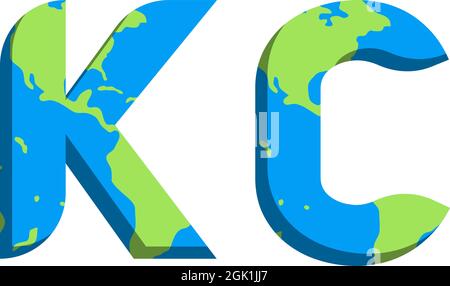 Ursprüngliches KC-Logo mit World Map-Stil, Logo-Business-Branding. Stock Vektor
