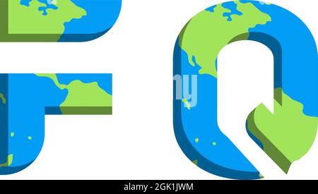 Anfängliches FQ-Logo mit World Map-Stil, Logo-Business-Branding. Stock Vektor