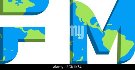 Anfängliches FM-Logo im World Map-Stil, Logo-Branding für Unternehmen. Stock Vektor