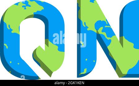 Anfängliches QN-Logo mit World Map-Stil, Logo-Branding für Unternehmen. Stock Vektor