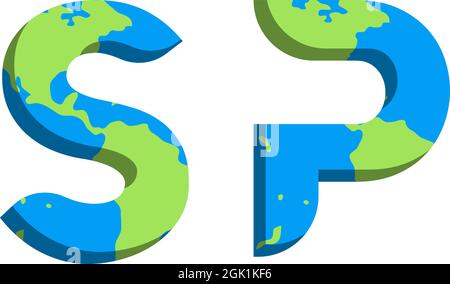 Ursprüngliches SP-Logo im World Map-Stil, Logo-Branding für Unternehmen. Stock Vektor