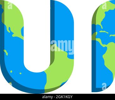 Erstes UI-Logo-Design mit World Map-Stil, Logo-Business-Branding. Stock Vektor