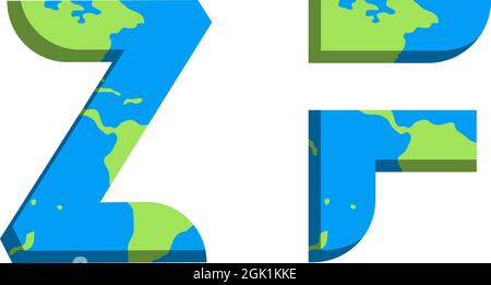 Anfängliches ZF-Logo-Design mit World Map-Stil, Logo-Business-Branding. Stock Vektor