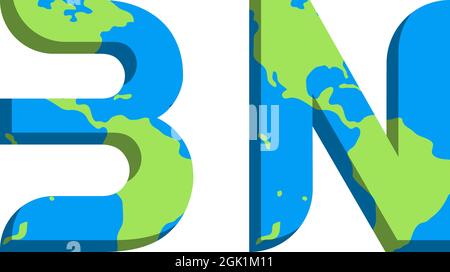 Erstes BN-Logo-Design mit World Map-Stil, Logo-Business-Branding. Stock Vektor