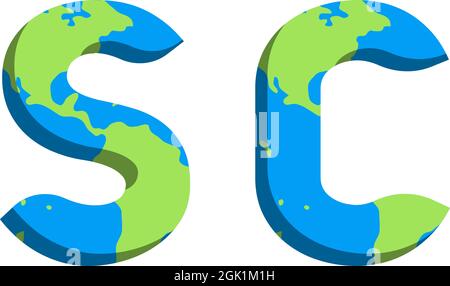 Anfängliches SC-Logo im World Map-Stil, Logo-Branding für Unternehmen. Stock Vektor