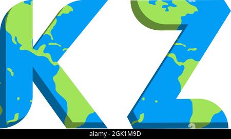 Anfängliches KZ-Logo mit World Map-Stil, Logo-Branding. Stock Vektor