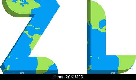 Anfängliches ZL-Logo mit World Map-Stil, Logo-Branding. Stock Vektor