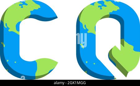 Anfängliches CQ-Logo mit World Map-Stil, Logo-Branding für Unternehmen. Stock Vektor