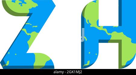 Anfängliches ZH-Logo im World Map-Stil, Logo-Business-Branding. Stock Vektor
