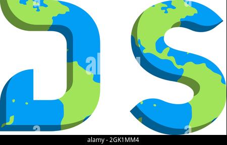 Erstes DS-Logo-Design mit World Map-Stil, Logo-Business-Branding. Stock Vektor