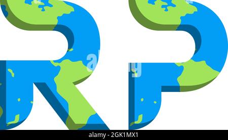 Ursprüngliches RP-Logo mit World Map-Stil, Logo-Business-Branding. Stock Vektor