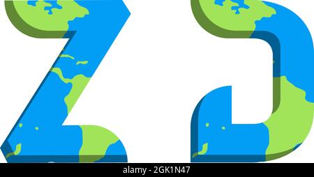 Erstes ZD-Logo mit World Map-Stil, Logo-Business-Branding. Stock Vektor