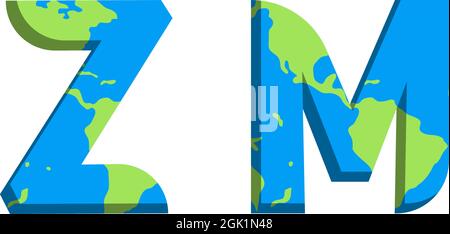 Anfängliches ZM-Logo-Design mit World Map-Stil, Logo-Business-Branding. Stock Vektor