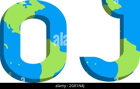 Ursprüngliches OJ-Logo mit World Map-Stil, Logo-Business-Branding. Stock Vektor