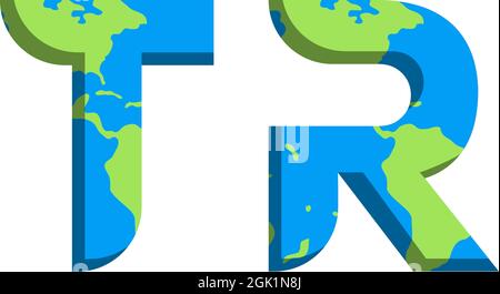 Ursprüngliches TR-Logo mit World Map-Stil, Logo-Business-Branding. Stock Vektor
