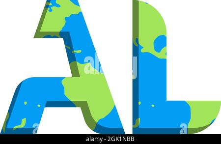 Anfängliches AL-Logo-Design mit World Map-Stil, Logo-Business-Branding. Stock Vektor