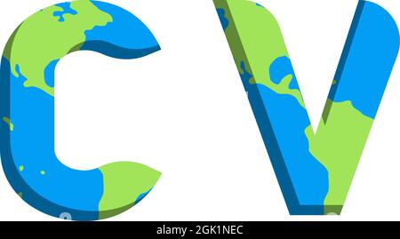 Erstes CV-Logo-Design mit World Map-Stil, Logo-Business-Branding. Stock Vektor
