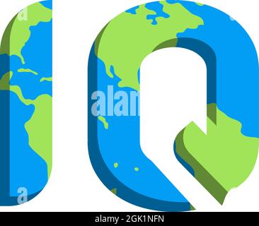 Ursprüngliches IQ-Logo-Design mit World Map-Stil, Logo-Business-Branding. Stock Vektor