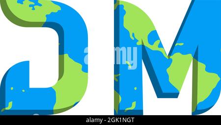Ursprüngliches DM-Logo-Design mit World Map-Stil, Logo-Business-Branding. Stock Vektor
