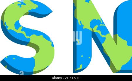 Anfängliches SN-Logo-Design mit World Map-Stil, Logo-Business-Branding. Stock Vektor