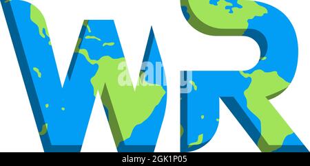 Erstes WR-Logo im World Map-Stil, Logo-Branding für Unternehmen. Stock Vektor