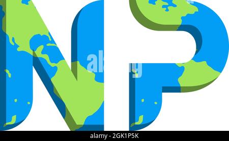 Ursprüngliches NP-Logo mit World Map-Stil, Logo-Branding für Unternehmen. Stock Vektor
