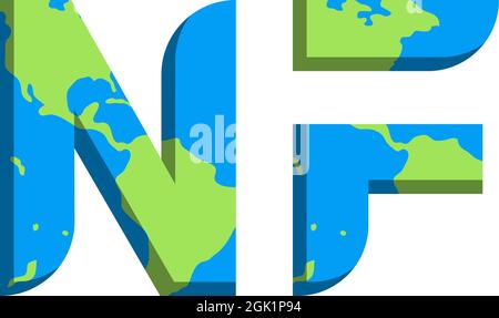 Anfängliches NF-Logo-Design mit World Map-Stil, Logo-Business-Branding. Stock Vektor
