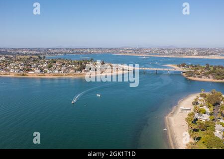 Crown Point und Fishermans Channel in Mission Bay, San Diego Stockfoto