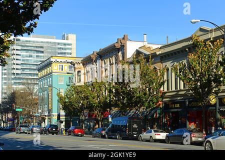 San Jose Stadtbild mit historischem Gebäude in der Santa Clara Street zwischen 2nd und 3rd Street, San Jose, Kalifornien, USA. Stockfoto