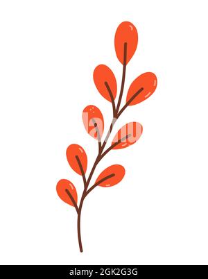 Zweig mit orangefarbenen Blättern isoliert auf weißem Hintergrund. Vektor handgezeichnete Illustration in Cartoon-Flat-Stil. Perfekt für Ihr Projekt, Karten Stock Vektor