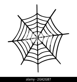 Spinnennetz auf weißem Hintergrund isoliert. Handgezeichnete Vektorgrafik im Doodle-Stil. Perfekt für Karten, Logo, Urlaubsdesigns, Dekorationen. Stock Vektor