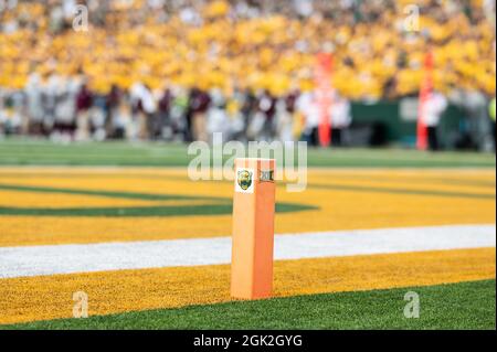 Waco, Texas, USA. September 2021. Baylor bears End Zone Maker während der 1. Hälfte des NCAA Football Spiels zwischen den Texas Southern Tigers und Baylor Bears im McLane Stadium in Waco, Texas. Matthew Lynch/CSM/Alamy Live News Stockfoto