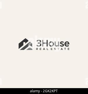 Wohnung 3Haus Immobilien Haus Logo Design Stock Vektor