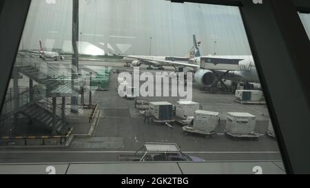 Abflughalle des Cathay Pacific Air Terminals am Bangkok Thailand Suvarnabhumi Airport Stockfoto